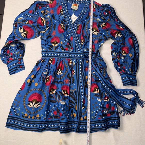 NEW, Farm Rio Palms Paradise Long Sleeve Wrap Minidress  Dress Blue L Large - Picture 14 of 16